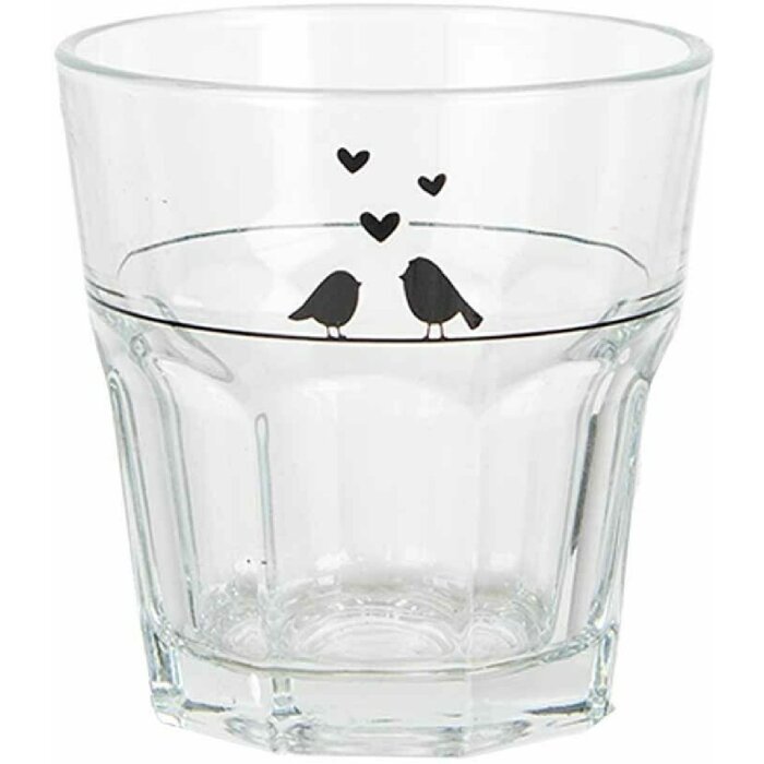 Clayre & Eef LBSGL0011 Drinking glass 200 ml romantic bird heart design Ø 8x8 cm