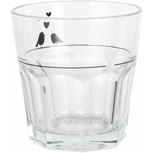 Clayre & Eef LBSGL0011 Drinking glass 200 ml romantic bird heart design Ø 8x8 cm