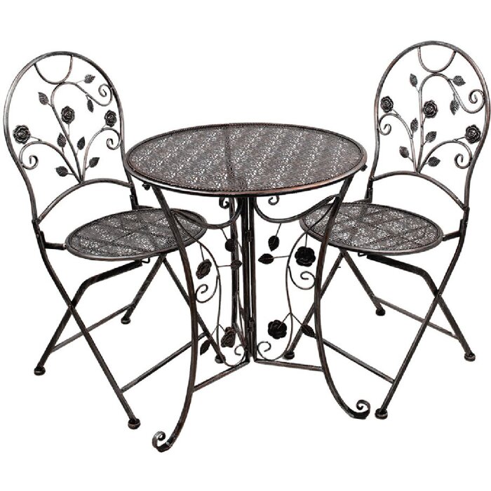 Clayre & Eef 5Y1273 Bistro Set Table Ø 60 cm Chairs Iron Brown Antique 3-piece