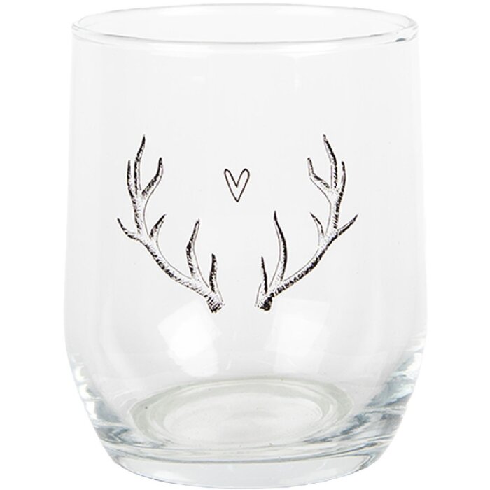 Clayre & Eef NWVGL0002 Drinking glass 300 ml antler motif heart Ø 8x9 cm Transparent