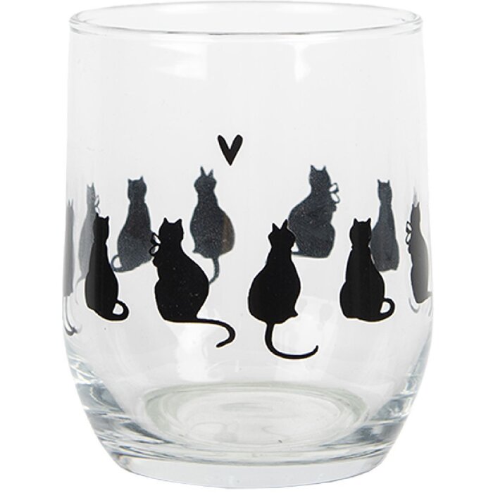 Clayre & Eef PWSGL0003 Drinking glass cat motif Ø 8x9 cm 300 ml Transparent