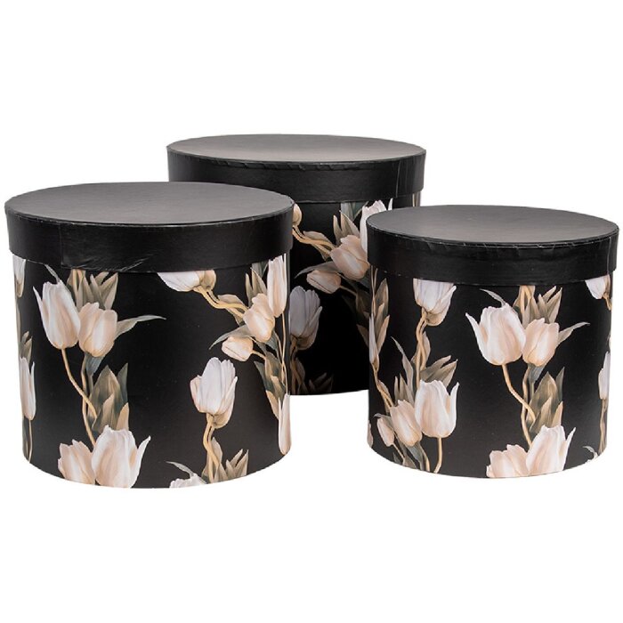 Clayre & Eef 66023 Storage Boxes Set 3 Sizes Black Floral Country Style