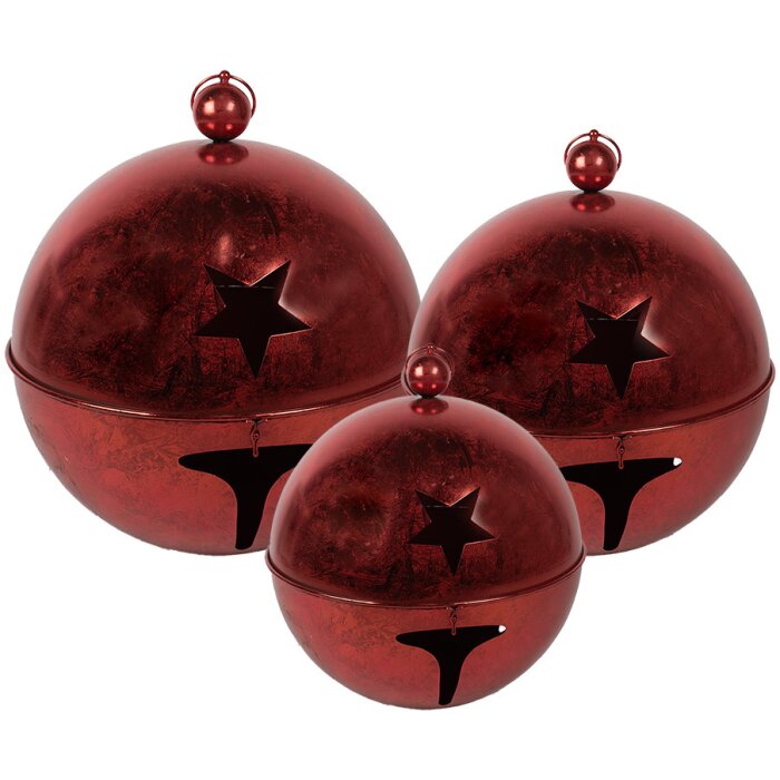 Clayre & Eef 5Y1265 Decorative bells set of 3 red metal country style