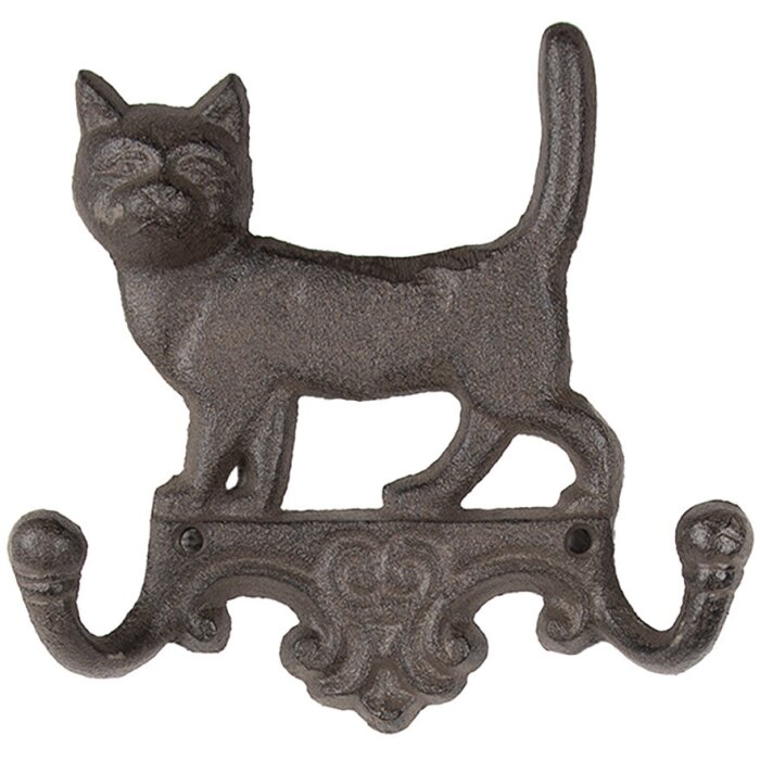 Clayre & Eef 6Y5651 Wall coat rack cat brown iron 16x4x16 cm