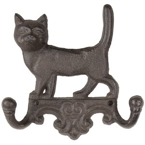 Clayre & Eef 6Y5651 Wall coat rack cat brown iron...