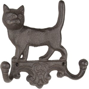 Clayre & Eef 6Y5651 Wall coat rack cat brown iron...