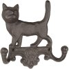 Clayre & Eef 6Y5651 Wall coat rack cat brown iron 16x4x16 cm