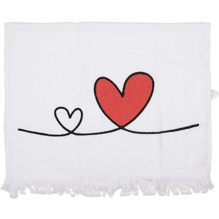 Clayre & Eef CTCHS guest towel white red heart motif cotton 40x66 cm