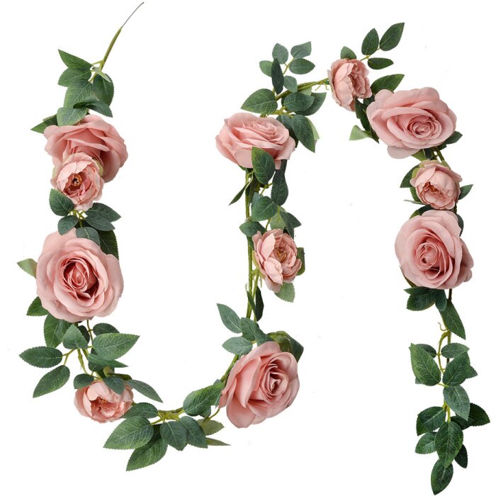 Clayre & Eef 6PL0321P Artificial Rose Garland Pink Green 150 cm