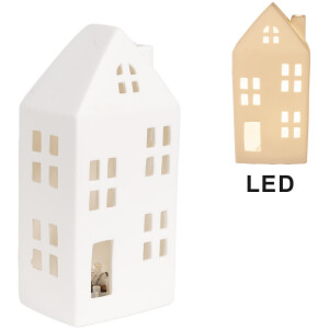 Clayre & Eef 6CE1792 LED Decorative House Porcelain White 7x6x15 cm