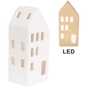 Clayre & Eef 6CE1793 Porcelain LED House 7x6x15 cm White