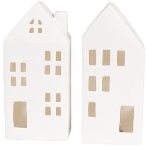 Clayre & Eef 6CE1793 Porcelain LED House 7x6x15 cm White