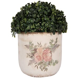 Clayre & Eef 6CE1981L Flower Pot Ceramic Floral Pattern Beige Pink Ø 18x17 cm