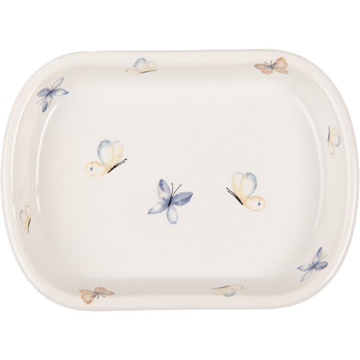 Clayre & Eef 6CE2010 Soap Dish White Ceramic 13x10x3 cm Butterfly Pattern