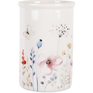 Clayre & Eef Toothbrush Holder White Ceramic Floral...