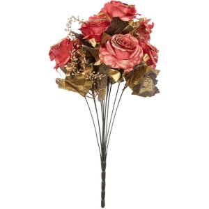 Clayre & Eef 6PL0341 Artificial Flower Bouquet Roses Red Gold 18x15x50 cm