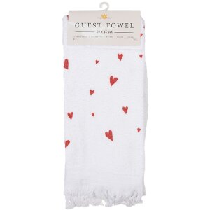 Clayre & Eef CTFAS-1 guest towel white red heart motifs 40x66 cm 100% cotton