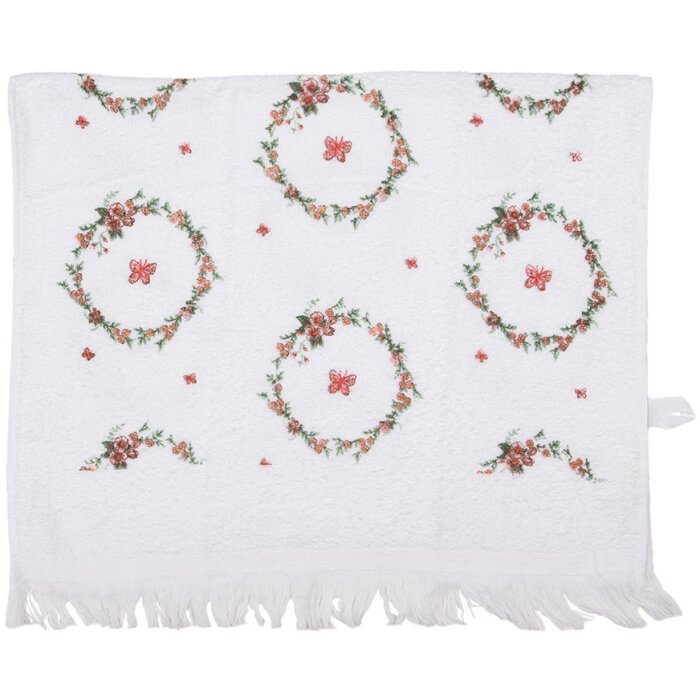 Clayre & Eef CTFEB-1 Guest Towel White Pink 40x66 cm Country Style Cotton