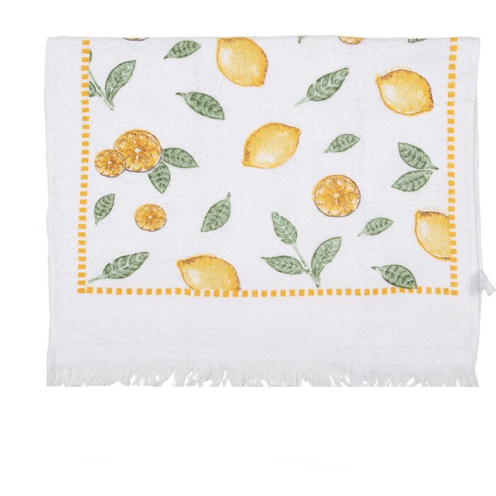 Clayre & Eef CTLEL-1 Lemon design guest towel White Yellow 40x66 cm