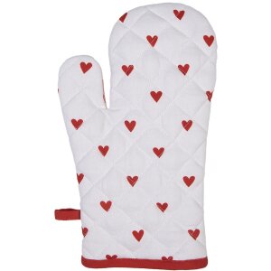 Clayre & Eef LVT44 Oven Mitt White Red Hearts 18x30 cm