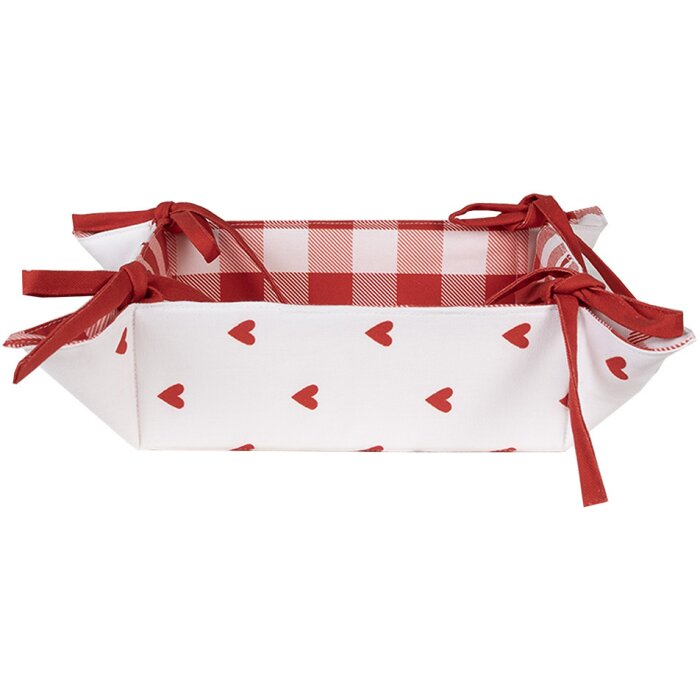 Clayre & Eef LVT47 Bread Basket Hearts 35x35x8 cm Red White