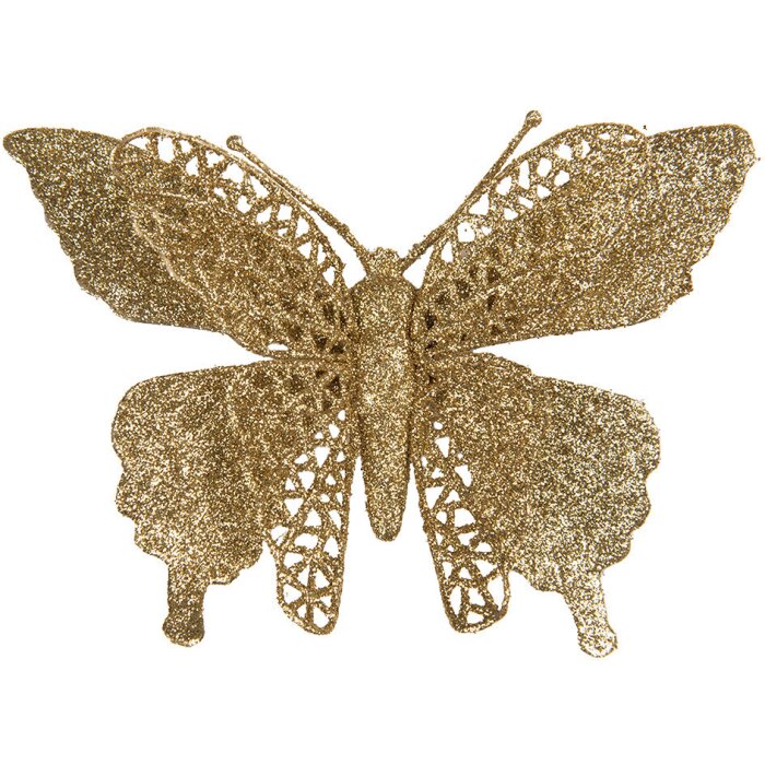 Clayre & Eef 65795 Decoration Butterfly Gold coloured 17x2x12 cm