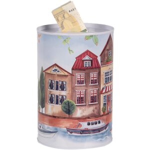 Clayre & Eef 6BL0158 Money Box Houses Boats Ø 10x15 cm