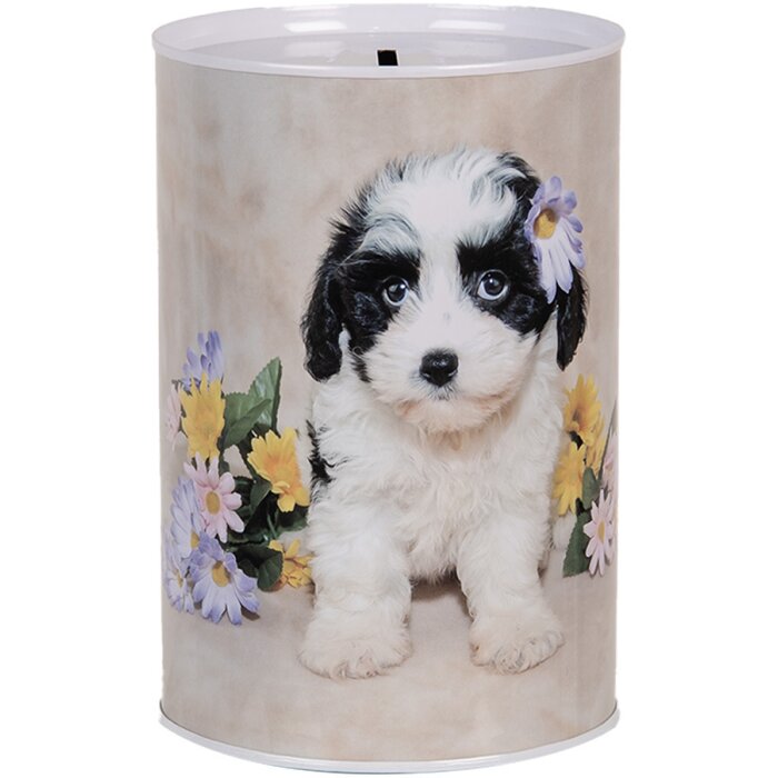 Clayre & Eef 6BL0161 Money Box Dog Flowers Ø 10x15 cm