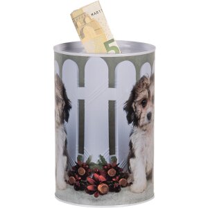 Clayre & Eef 6BL0163 Money Box Dog Ø 10x15 cm White Brown