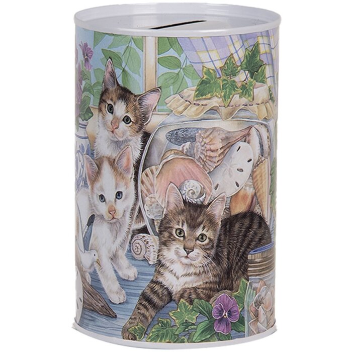 Clayre & Eef 6BL0169 Money box country style cat motif Ø 8x13 cm