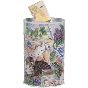 Clayre & Eef 6BL0169 Money box country style cat motif Ø 8x13 cm