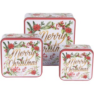 Clayre & Eef 6BL0175 Tin Box Set of 3 Christmas...