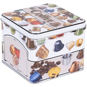 Clayre & Eef 6BL0178 Tin box coffee motifs 15x15x12 cm