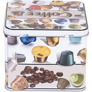 Clayre & Eef 6BL0178 Tin box coffee motifs 15x15x12 cm