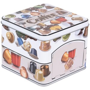 Clayre & Eef 6BL0178 Tin box coffee motifs 15x15x12 cm