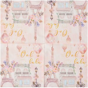 Clayre & Eef 73072 Paper Napkins Pink Paris Motifs 33x33 cm 20 pieces