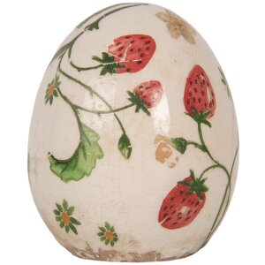 Clayre & Eef 6CE1919S Decorative Egg Ø 7x9 cm Ceramic Beige Red