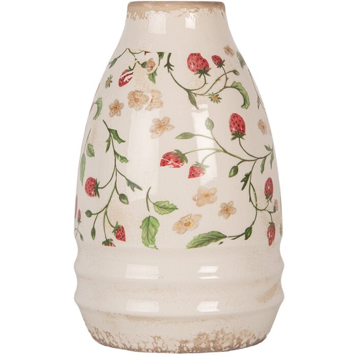 Clayre & Eef 6CE1946S Ceramic Vase Beige Red Ø 17x27 cm Country Style