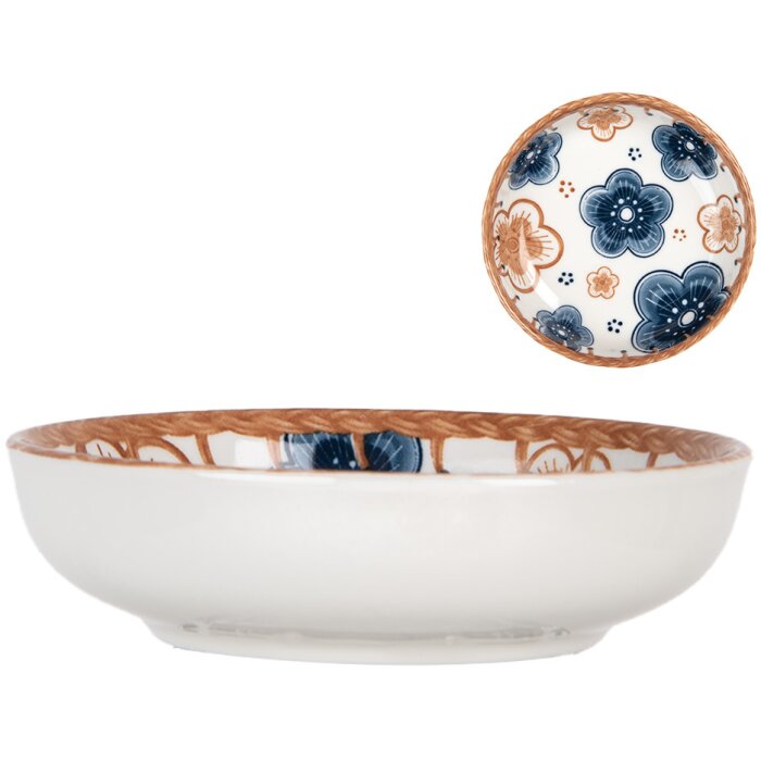 Clayre & Eef 6CEBO0068 Ceramic Bowl Beige Blue Ø 10x3 cm 50 ml