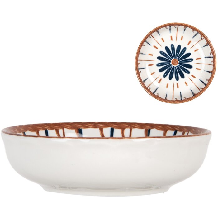 Clayre & Eef Ceramic Bowl Beige Blue Ø 10x3 cm 50 ml Bohemian Design