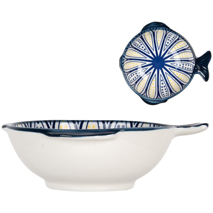 Clayre & Eef 6CEBO0077 Ceramic Bowl White Blue 15x14x5 cm 200 ml