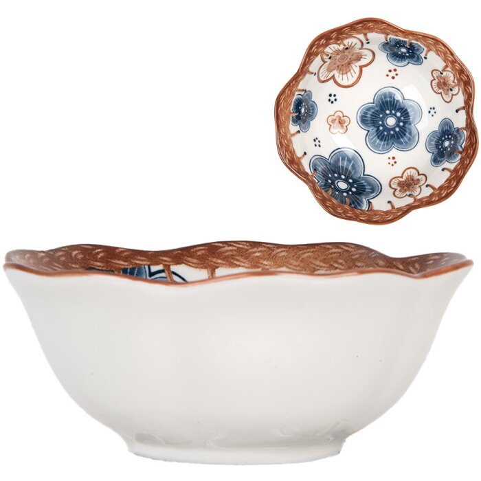 Clayre & Eef 6CEBO0088 Ceramic Bowl White Brown Ø 10x4 cm 100 ml