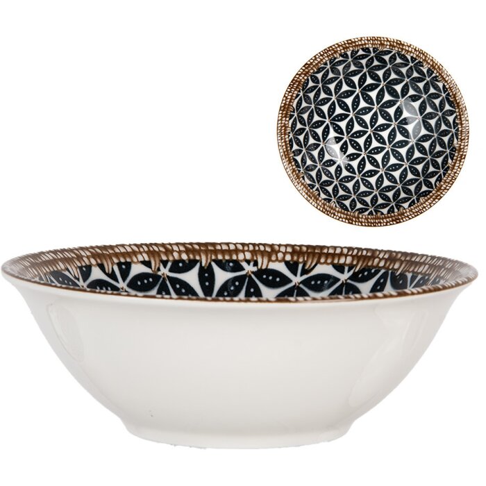 Clayre & Eef 6CEBO0168 Ceramic Bowl White Black Ø 16x5 cm 350 ml