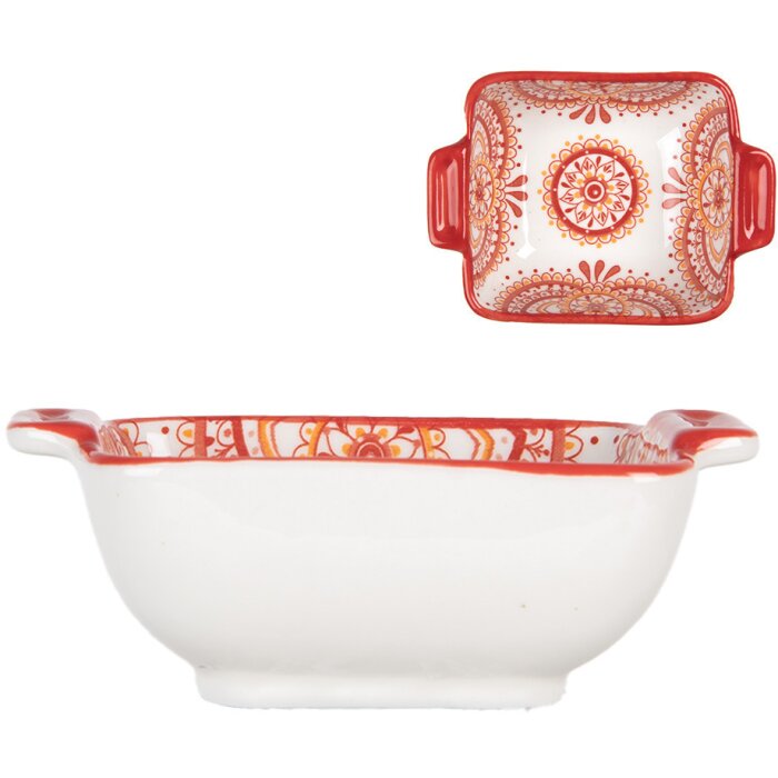 Clayre & Eef 6CEBO0186 Ceramic Bowl White Red 11x8x4 cm 75 ml