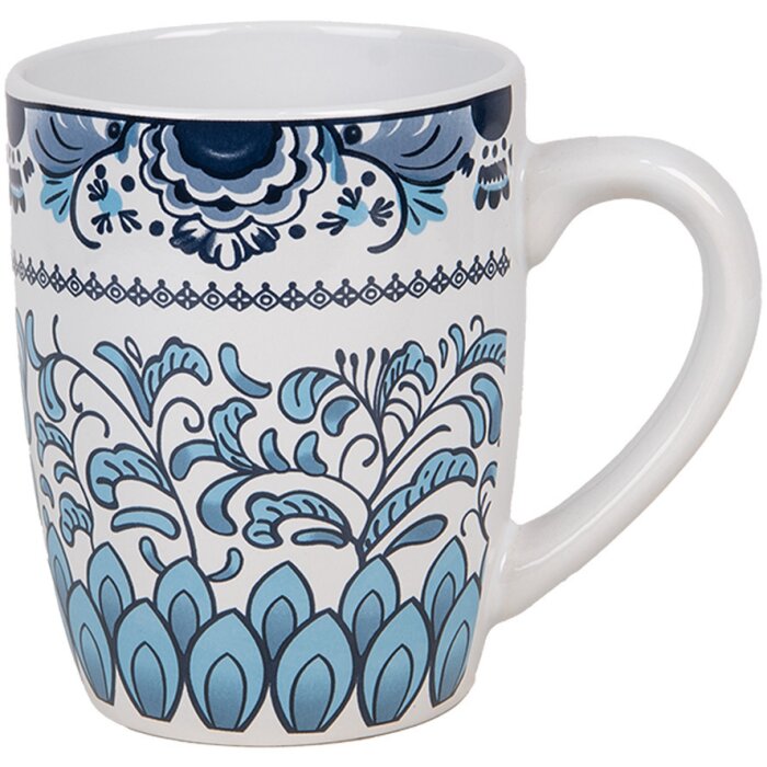 Clayre & Eef 6CEMU0166 Mug White Blue Ceramic Boho 300 ml 12x8x10 cm