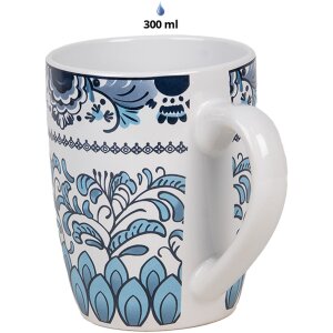 Clayre & Eef 6CEMU0166 Mug White Blue Ceramic Boho 300 ml 12x8x10 cm