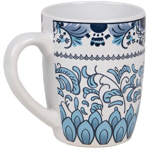 Clayre & Eef 6CEMU0166 Mug White Blue Ceramic Boho 300 ml 12x8x10 cm