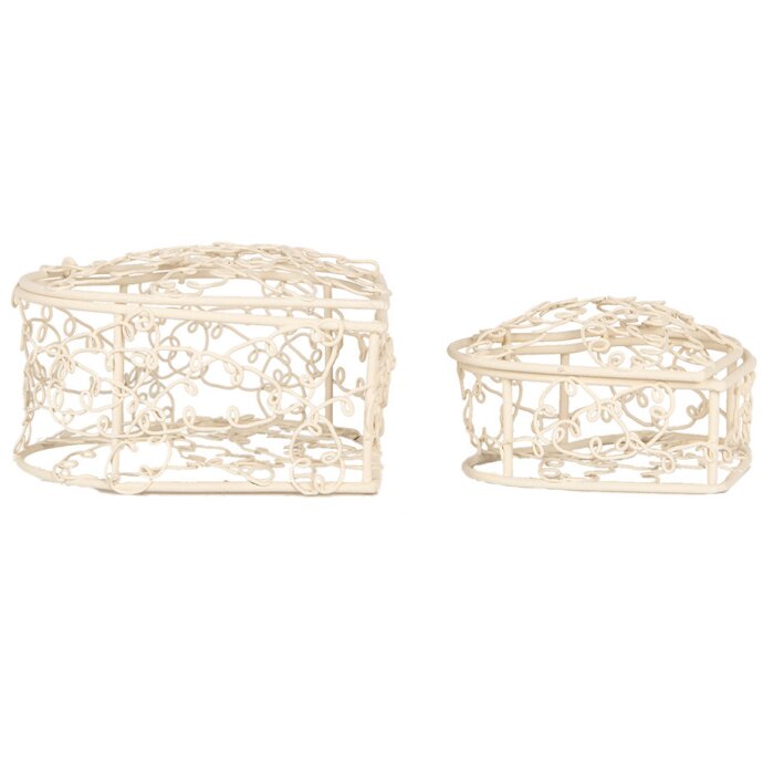 Clayre & Eef 6Y5713 Baskets White Set of 2 Country Style 10x10x6 8x8x5 cm