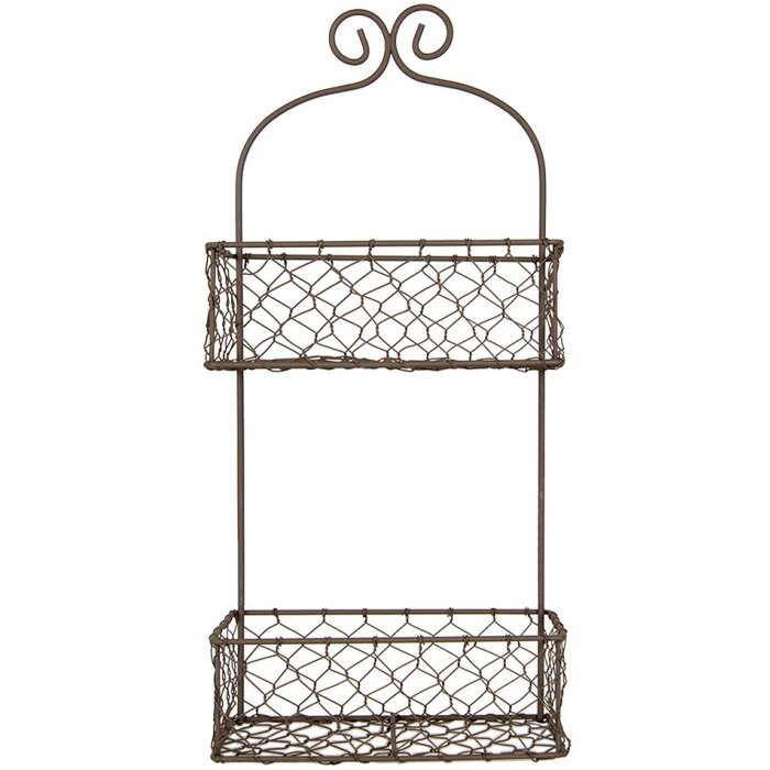 Clayre & Eef 6Y5710 Iron Shelf with Baskets Brown 20x12x45 cm