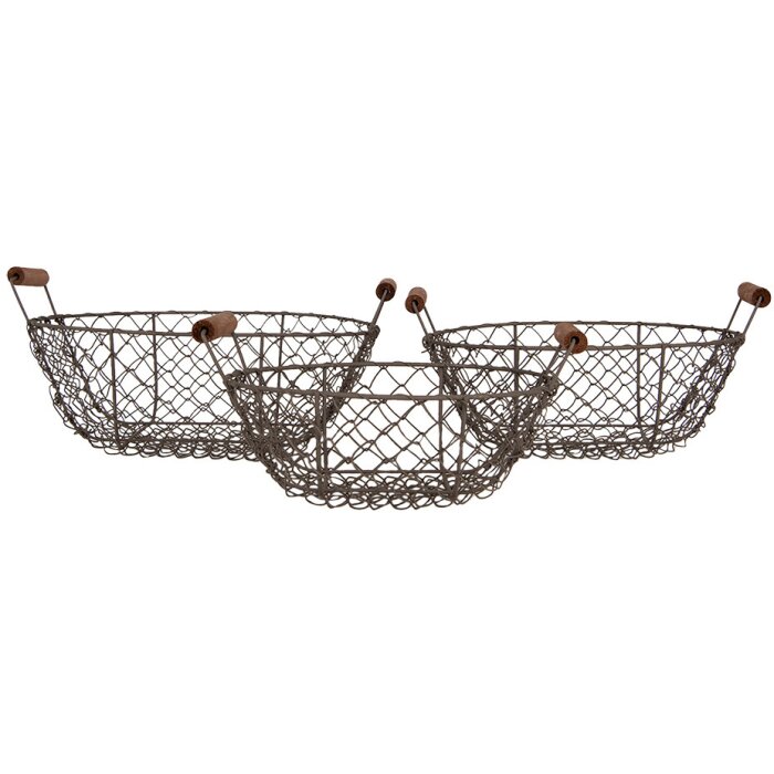 Clayre & Eef 6Y5716 Basket set of 3 iron brown Ø 27/24/21 cm country style